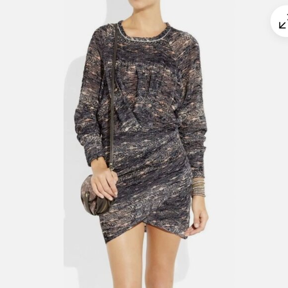 Isabel Marant Ellos Burnout Velvet Ikat Mini Dress NWOT Size 40 Blue Peach - Picture 1 of 9